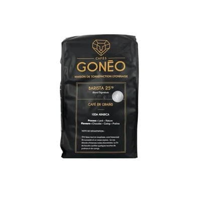 Image de CAFÉS GONÉO Café En Grains Barista 25&#039; 100% Arabica Notes de Chocolat Praliné &amp; Coing Doux et Gourmand Idéal pour Moments Détente 1 kg