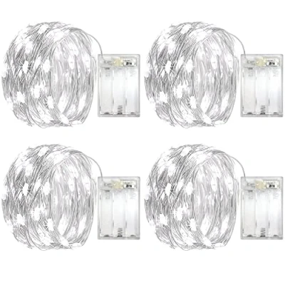 Image de OEMG Guirlande Lumineuse 5m 50 Led a Pile Mini Intérieur Girlande de Lumière Decoration pour Chambre Noël Mariage Soirée Maison Jardin Fairy Lights, Blanc Froid Lot 4