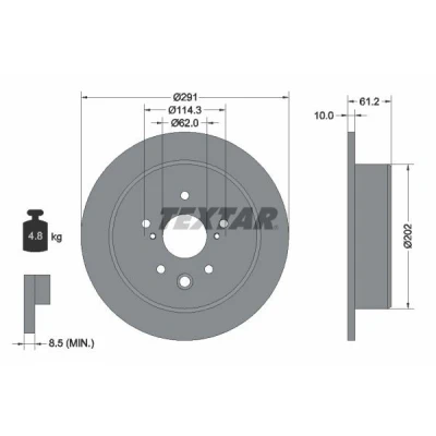 Image de TEXTAR PRO 92179803 Disque de frein 291 10 05/08 114,3 plein revêtu sans roulement roue, boulon fix moyeu roue