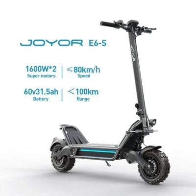 Image de Trottinette électrique tout terrain JOYOR E6 S 11 pouces Moteur 2*1600W Batterie 60V 31.5Ah noir