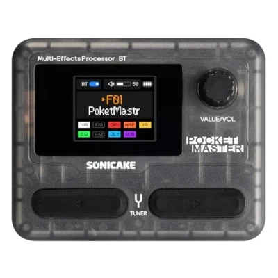 Image de SONICAKE Multi Effets Pédale guitare 9 modules d&#039;effets 100 préréglages 20 amplis/cabines Processeur pour OTG Interface audio USB BT avec APP Pocket Master (Noir Transparent)