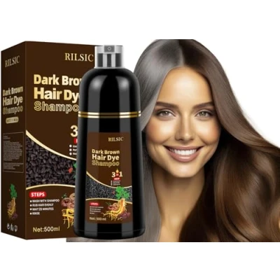 Image de 500ml Dark Brown Hair Dye Shampoo 3in1,Couleur de Cheveux Brun Foncé,Shampooing Colorant pour Cheveux,Shampooing Noir Hommes et Femmes (Marron Foncé)
