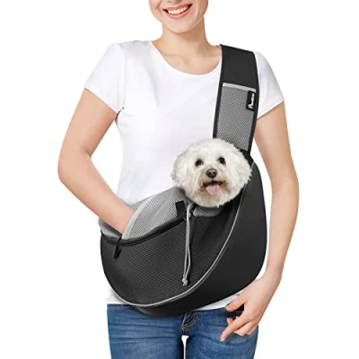 Image de Pawaboo Sac de Transport Réglable pour Animal Compagnie, à Bandoulière Mains Libres avec Poche Zippée Tactile, Dos en Maille Respirant Chiens Boucle D Voyage, L Noir