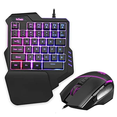 Image de RedThunder Ensemble Mini Clavier et Souris de Jeu à Une Main, Combo avec Rétroéclairage RVB, Ergonomique 35 Touches, 6400 DPI pour PC PS4 Gamer Contrôleur
