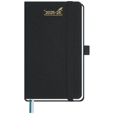 Image de BEZEND Petit Agenda 2025 2026 de Poche 15,5 x 9 cm Semainier 25 26 avec Double Horaire 1 Semaine 2 Pages 18 Mois Du juil. à déc. Couverture Rigide en Cuir PU Noir