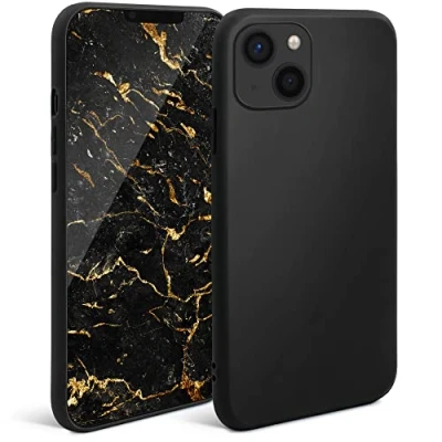 Image de Moozy Minimalist Series coque en silicone pour iPhone 13, noir Finition mate légère, de protection fine et souple TPU avec surface Neuf