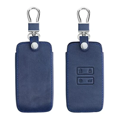 Image de kwmobile Accessoire Clef de Voiture Compatible avec Renault Smart Key 4 Bouton (Keyless Go Uniquement) Coque clé en Simili Cuir Bleu foncé