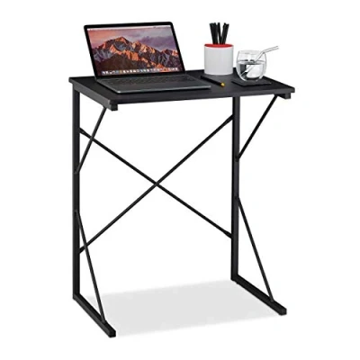Image de relaxdays Petite Table de Travail HxlxP 75x60x40 cm Meuble Compact pour Ordinateur, lap Top MDF et métal, Noir, Fer, PVC, 1 élément