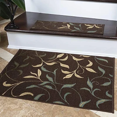 Image de Ottomanson Tapis décoratif collection Ottohome dos en caoutchouc motif feuilles style contemporain 67 cm x 90 marron