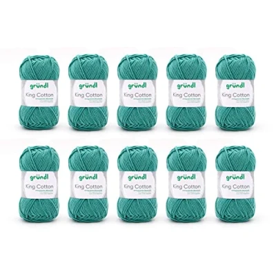 Image de Gründl King Cotton (fil à tricoter et crocheter doux volumineux en 55% polyacrylique 45% coton, 50 g / 78 m, taille des aiguilles : 6 7, 10 x g), Jade