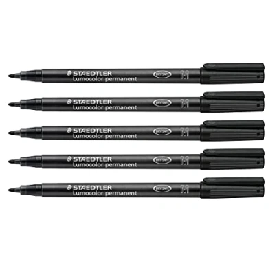 Image de Staedtler Feutre Lumocolor permanent, résistant à l&#039;eau et l&#039;essuyage sur presque toutes les surfaces, largeur de ligne M 1 mm, rechargeable, longue durée vie, 5 feutres noirs universels, 317 9X