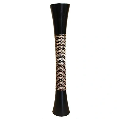Image de Leewadee Grand Vase A Poser Au Sol pour Branches Décoratives De Pampa, en Bois Manguier, 70 cm, Noir