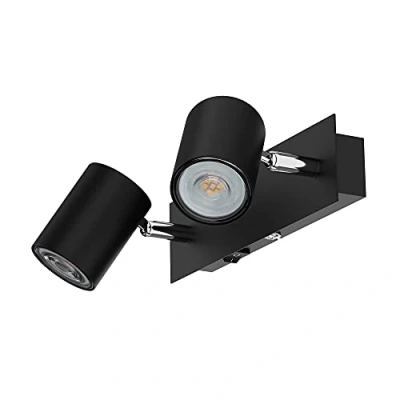 Image de ledscom.de Spot mural WAIKA, à deux flammes, avec interrupteur, noir mat, incl. ampoules LED GU10 510lm blanc chaud chacune
