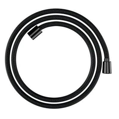 Image de hansgrohe Designflex Flexible de douche textile universel 1,60 m, tuyau avec protection anti pliure et écrou tournant torsion, joints d&#039;étanchéité, Noir chromé brossé