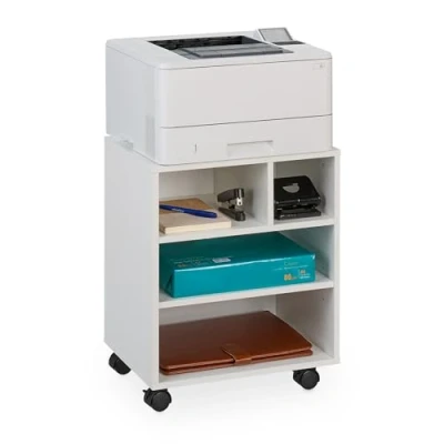 Image de Relaxdays Caisson de Bureau, 4 Compartiments Ouverts, roulettes, H x L P : 49 40 30 cm, Blanc
