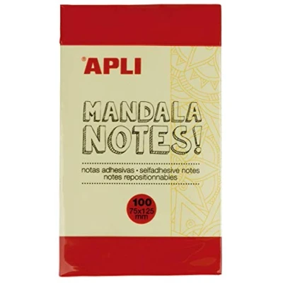 Image de APLI 16279 Notes adhésives Mandala 125 x 75 mm Bloc de 100 feuilles jaune classique avec dessins