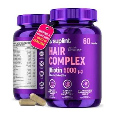 Image de Supplément de Vitamines Pour les Cheveux, la Peau, Ongles Complexe Complet Croissance et Force des Cheveux avec Vitamine A C D E B12 Biotine &amp; Plus Femmes Hommes 60 Gélules