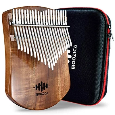 Image de MOOZICA 21 Touches Solide Koa Kalimba Piano à Pouce, Simple Planche Plate en Bois Massif Marimba Professionnel avec Instruction d&#039;apprentissage et étui de Transport (Acacia Koa, Touches)