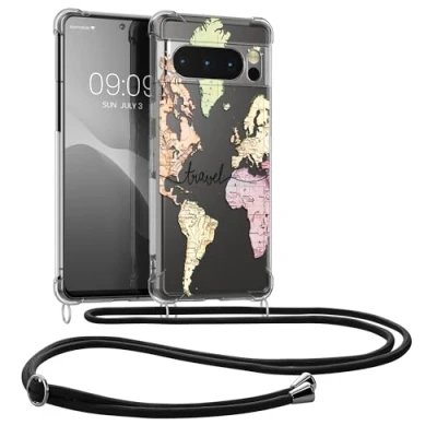 Image de kwmobile Coque Collier Compatible avec Google Pixel 8 Pro Housse en Silicone Cordon de Noir Multicolore Transparent