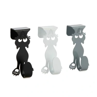 Image de Balvi Porte torchon pour tiroir Curious Cat Set de 3 Pieces Couleur Gris, Blanc et Noir Crochets p