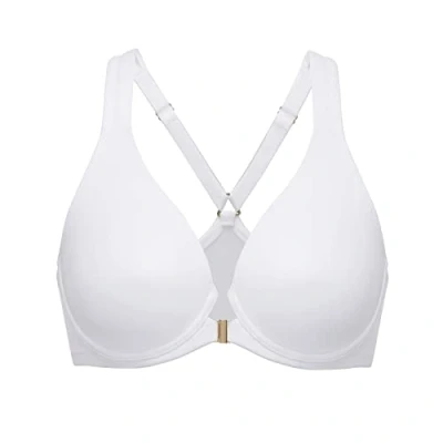 Image de DELIMIRA Soutien Gorge Fermeture Devant Grande Taille avec Armature Decollete Plongeant Dos Nageur Non Rembourré Blanc 100C