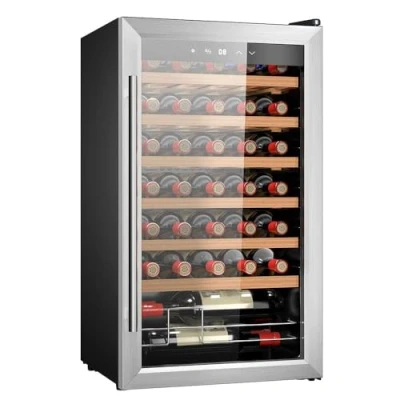 Image de Cecotec Cave à vin 34 bouteilles Bolero grandsommelier 34030 inox compressor, 80 L, Refroidissement par compresseur, Température réglable de 5 18C, Commande tactile, Affichage, LED intérieur.