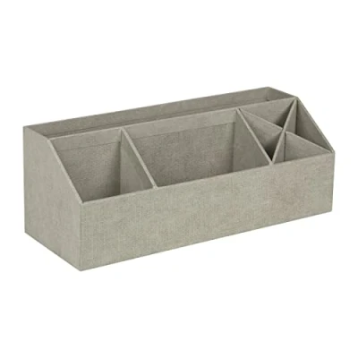 Image de Bigso Box of Sweden organiseur de bureau avec 4 compartiments système rangement pour pense bêtes, trombones, crayons, etc. casier en panneau fibre et papier effet lin beige