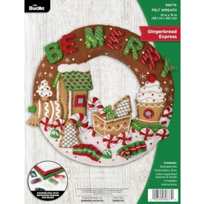 Image de Bucilla 89677E Kit de Fabrication couronnes en Feutre Forme Pain d&#039;épice Idéal pour Les Loisirs créatifs, Gingerbread Express, 15&quot; x