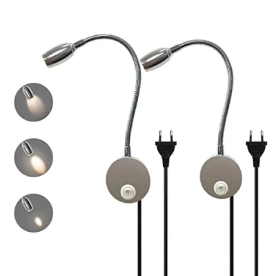 Image de Zoomable Lampe de Lecture Murale, Liseuse LED Tete Lit avec Interrupteur, à Col Cygne Rotative Flexible 28CM, Applique en Aluminium, Chevet Murale pour Chambre (Silber 2 pieces)