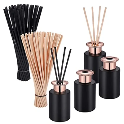 Image de JIZZU Diffuseur en verre Décoratif, Lot de 4 avec 100 Batonnets, 100ML Diffuser Jars pour Home Fragrance, aromathérapie, parfum, bâtons rechange