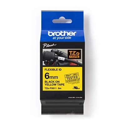 Image de Brother TZe FX611 (6 mm) Noir sur jaune Ruban