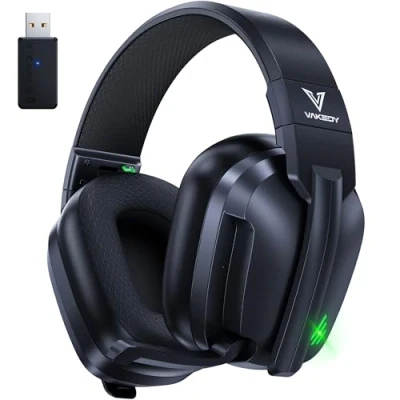 Image de Vakedy Casque Gaming sans Fil pour PS4/PS5/PC/Mac,Casque Bluetooth avec Microphone,Casque à Faible Latence,Casque Bluaetooth Pliable,50 Heures de Batterie Noir
