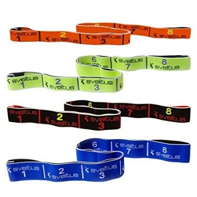 Image de Sveltus Lot de bandes élastiques avec affiche d&#039;exercices (français non garanti), bande résistance indéchirable, lavable, pour cross training et musculation., Orange/Jaune/Noir/Bleu