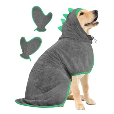 Image de Bibykivn Peignoir pour Chien en Microfibre, Serviette Chien,Manteau de Séchage Rapide Absorbant avec Scratch Réglable Pyjama, Animaux Compagnie et Chats (Grau01, M)