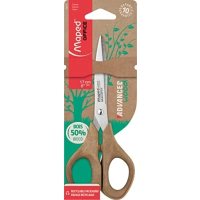 Image de Maped Ciseaux Advanced 50% PP Wood Bout Pointu Lames et Rivet en Acier Inoxydable Poignées Ergonomiques 3D à Poudre de Bois Garantis 10 ans 17 cm