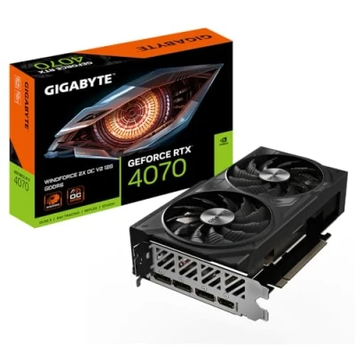 Image de Gigabyte Carte Graphique GeForce RTX 4070 WINDFORCE 2X OC V2 12G 12GB GDDR6, 192bit, PCI E 4.0, 2490MHz Core Clock, 3 x DisplayPort 1.4a, 1 HDMI 2.1a, NVIDIA DLSS 3, GV N4070WF2OCV2 12GD