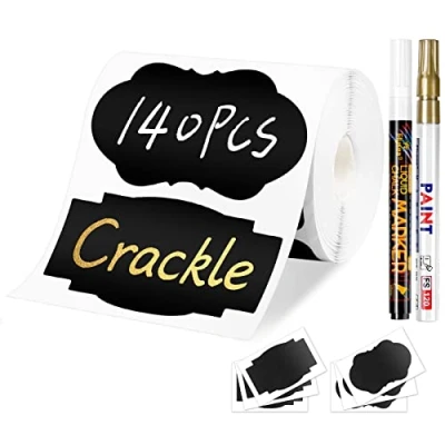Image de Joyoldelf Lot de 140 étiquettes autocollantes pour tableau noir, avec 2 marqueurs à craie, la cuisine, pots épices, confiture, bouteilles