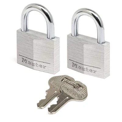 Image de Master Lock 9130EURT Lot de 2 Cadenas à Clé en Aluminium Massif, Gris, 3 x 5,2 1,6 cm