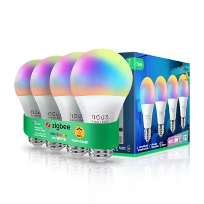 Image de NOUS P3Z Ampoule intelligente ZigBee RGB E27, Compatible avec Alexa,Hue Bridge, Google Home, Home Assistant, 16 Millions de Couleurs, Contrôle Vocal et Par Application, 2700 6500K