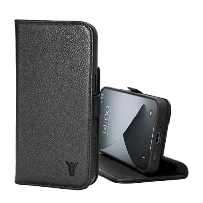 Image de TORRO Étui Compatible avec iPhone 13 Pro Housse en Cuir Véritable de Qualité Emplacements pour Cartes et Fonction Support Horizontal (Noir)