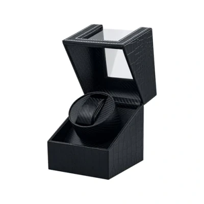Image de Mcbazel Remontoir de Montre pour Montres Automatiques Boîte Unique en Cuir PU Motif Fibre Carbone avec Prise UE Noir