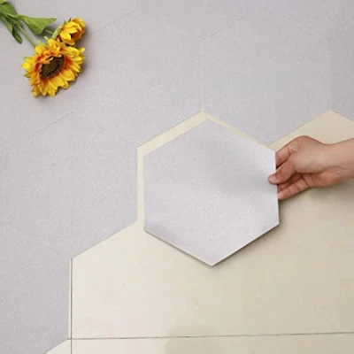 Image de Hode Lot de 10 dalles sol en PVC autocollantes vinyle Carrelage adhésif Gris clair Hexagonal 11 cm Étanche 0,3 m²