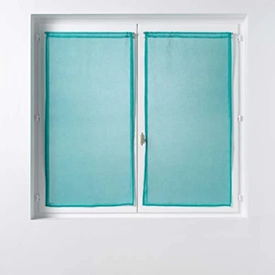 Image de douceur d&#039;intérieur, Paire de Voilages Passe Tringle (2 x 60 160 cm) Sandra Bleu, Voile Sablé