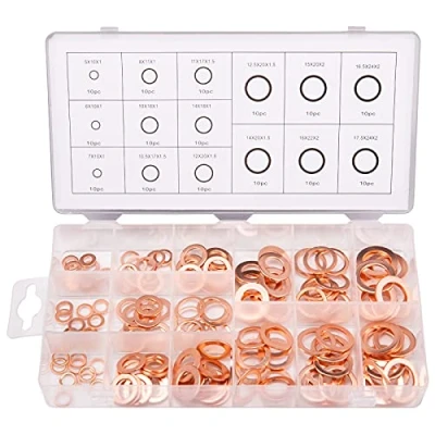 Image de Toolwiz 150pcs 15 Spécifications Joints bague D&#039;étanchéité, Rondelles En Cuivre Assortiment Kit, Joint d&#039;étanchéité avec Boîte M5 M6 M8 M10 M12 M14 M16 M18 M20 M22