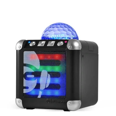 Image de iDance Mini Enceinte Bluetooth Noir Cube 3 à LEDs RGB sur Batterie USB 3W RMS SA50662A N