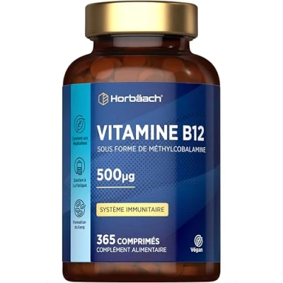 Image de Vitamine B12 Vegan Methylcobalamin 500 mcg 365 comprimés Supplément de méthylcobalamin par Horbaach