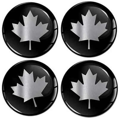 Image de Biomar Labs® 4 x 60mm Autocollant 3D Drapeau National Canada Canadien Feuille D&#039;érable Noir Argent Silicone pour Cache Moyeu Enjoliveurs Centre de Roue Caches Emblème A 11160