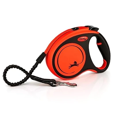 Image de Flexi, Laisse Modèle Xtreme, Résiste aux Charges intensives exercées sur la Sangle, Sangle extrêmement résistante morsures, Poignée Souple réglable, Made in Germany, Orange, M 5m