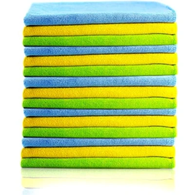Image de Glart Lot de 15 chiffons nettoyage en microfibre pour voiture, non pelucheux, doux, absorbants et délicats sur la peinture, 40 x cm, Bleu/vert/jaune
