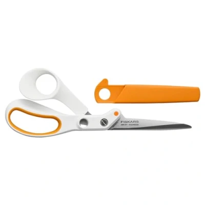 Image de Fiskars Ciseaux de Tailleur Razor Edge, Longueur 24 cm, Lames en acier inoxydable/Poignées plastique, Blanc/Orange, Amplify, 1070081